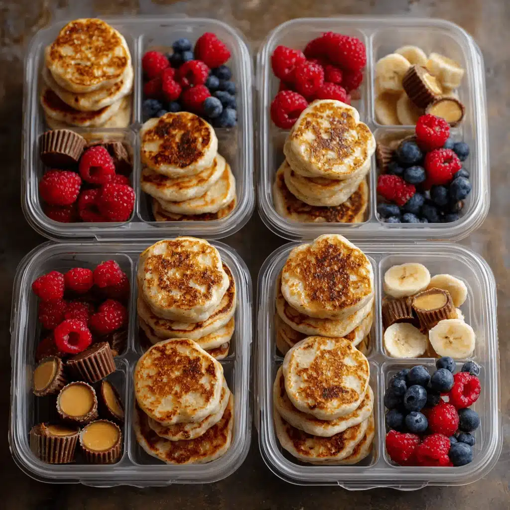 Meal prep containers with cottage cheese banana pancakes