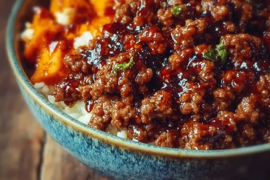 Delicious Ground Beef Hot Honey Bowl with flavorful toppings