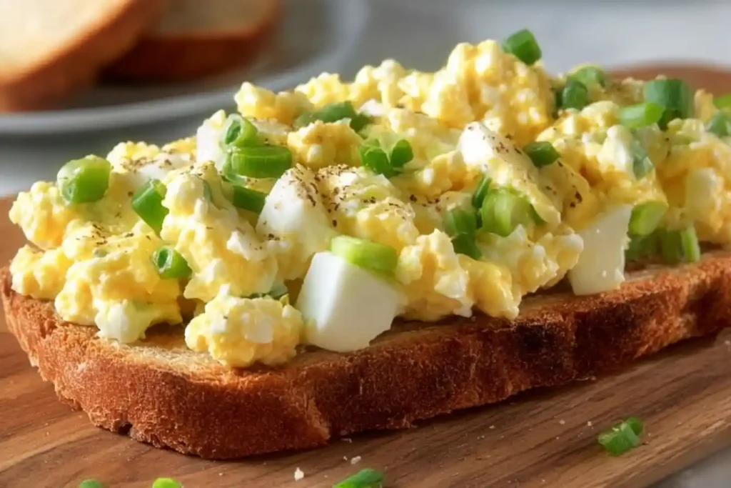 Mayo-free egg salad made with cottage cheese served in a bowl