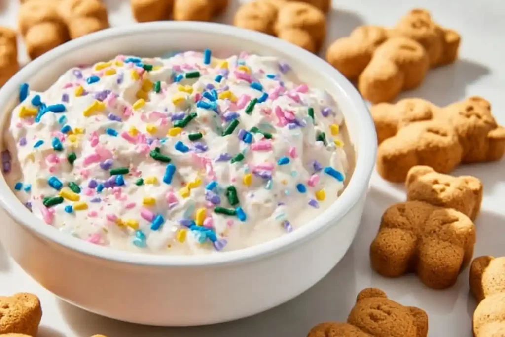 High-protein sweet dip served with fruit for a healthy snack.