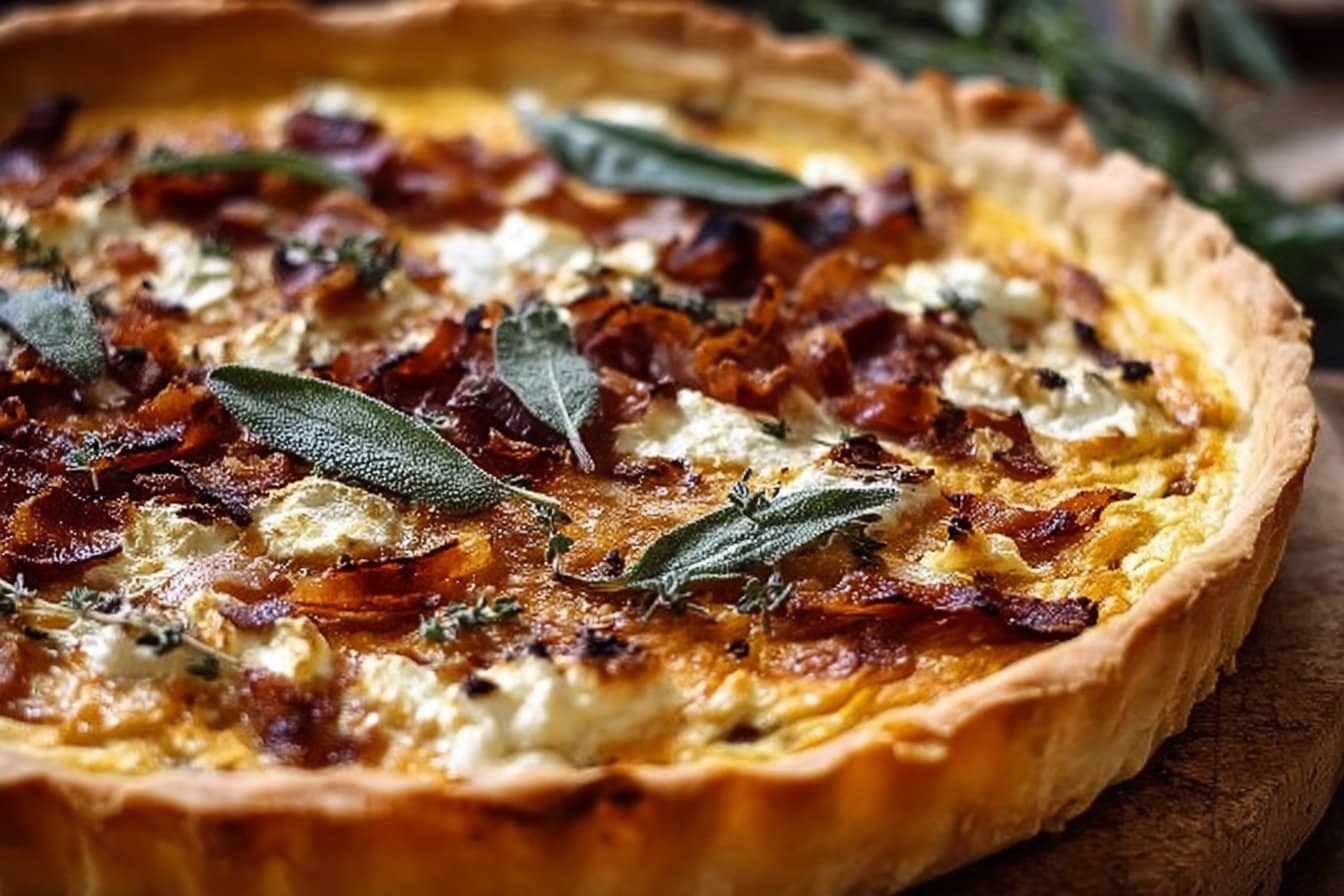 Pumpkin, Ricotta & Caramelized Onion Tart 4 Pumpkin, Ricotta & Caramelized Onion Tart with Bacon and Sage