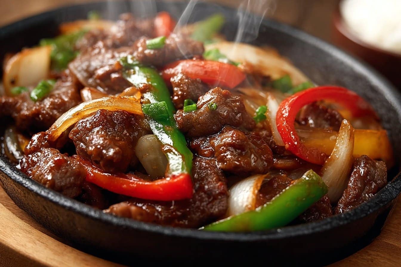 Sizzling Chinese Pepper Steak with Onions 4 Sizzling Chinese Pepper Steak with Onions