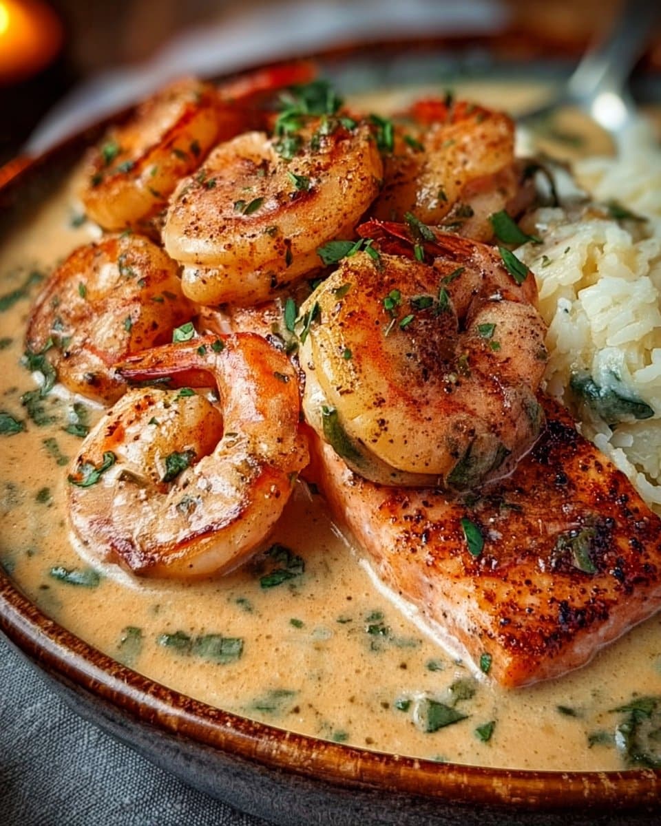 Cajun Shrimp and Salmon with Garlic Cream Sauce 4 Cajun Shrimp and Salmon with Garlic Cream Sauce