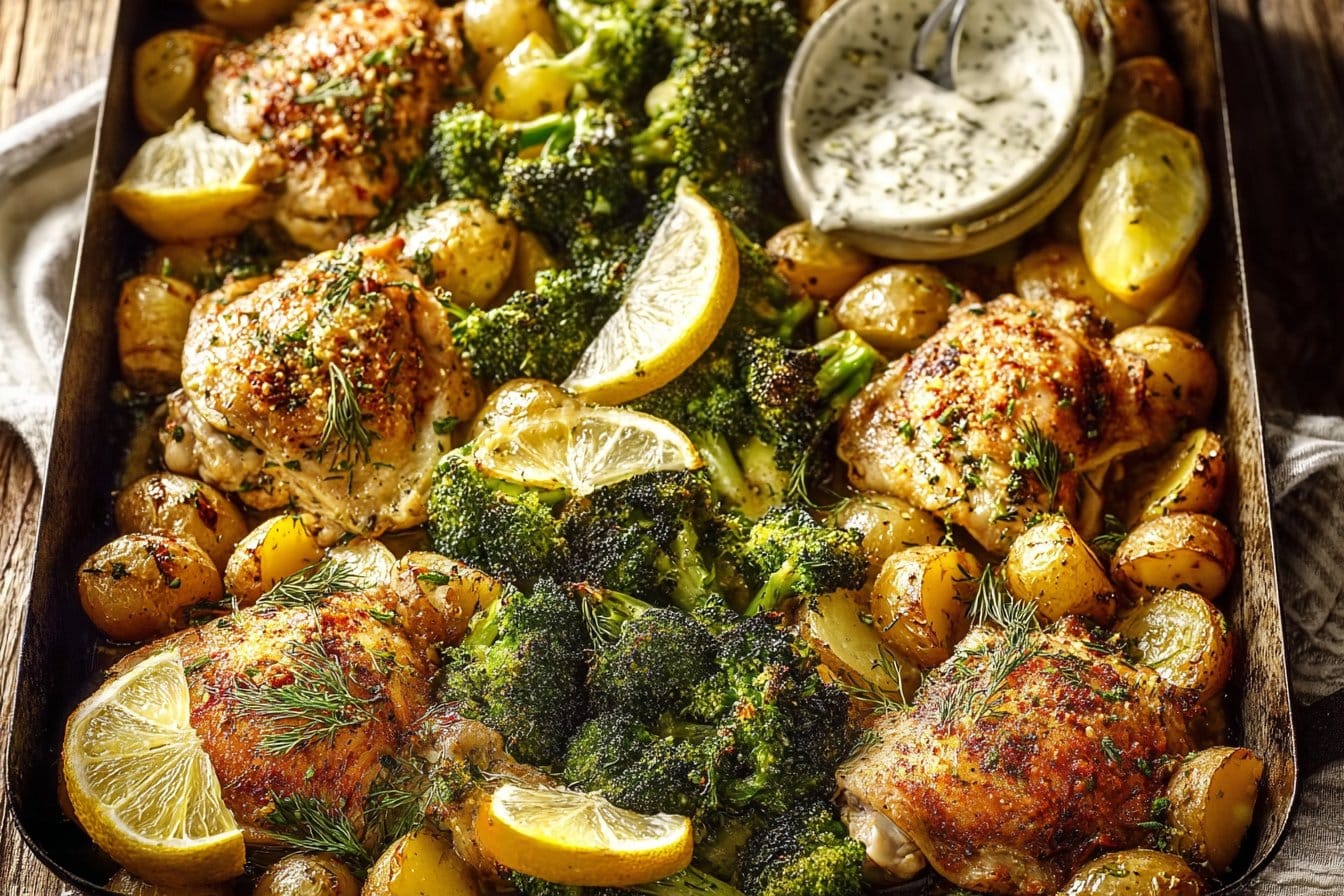 Lemon Garlic Chicken Thighs with Broccoli and Potatoes 4 Lemon Garlic Chicken Thighs with Broccoli and Potatoes