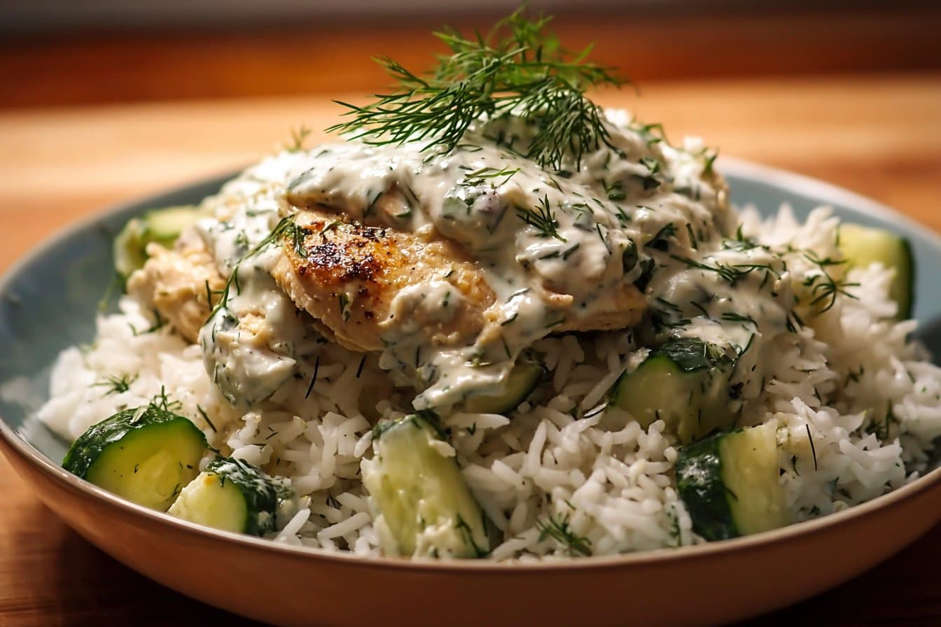Dump-and-Bake Chicken Tzatziki with Rice 4 Dump-and-Bake Chicken Tzatziki with Rice