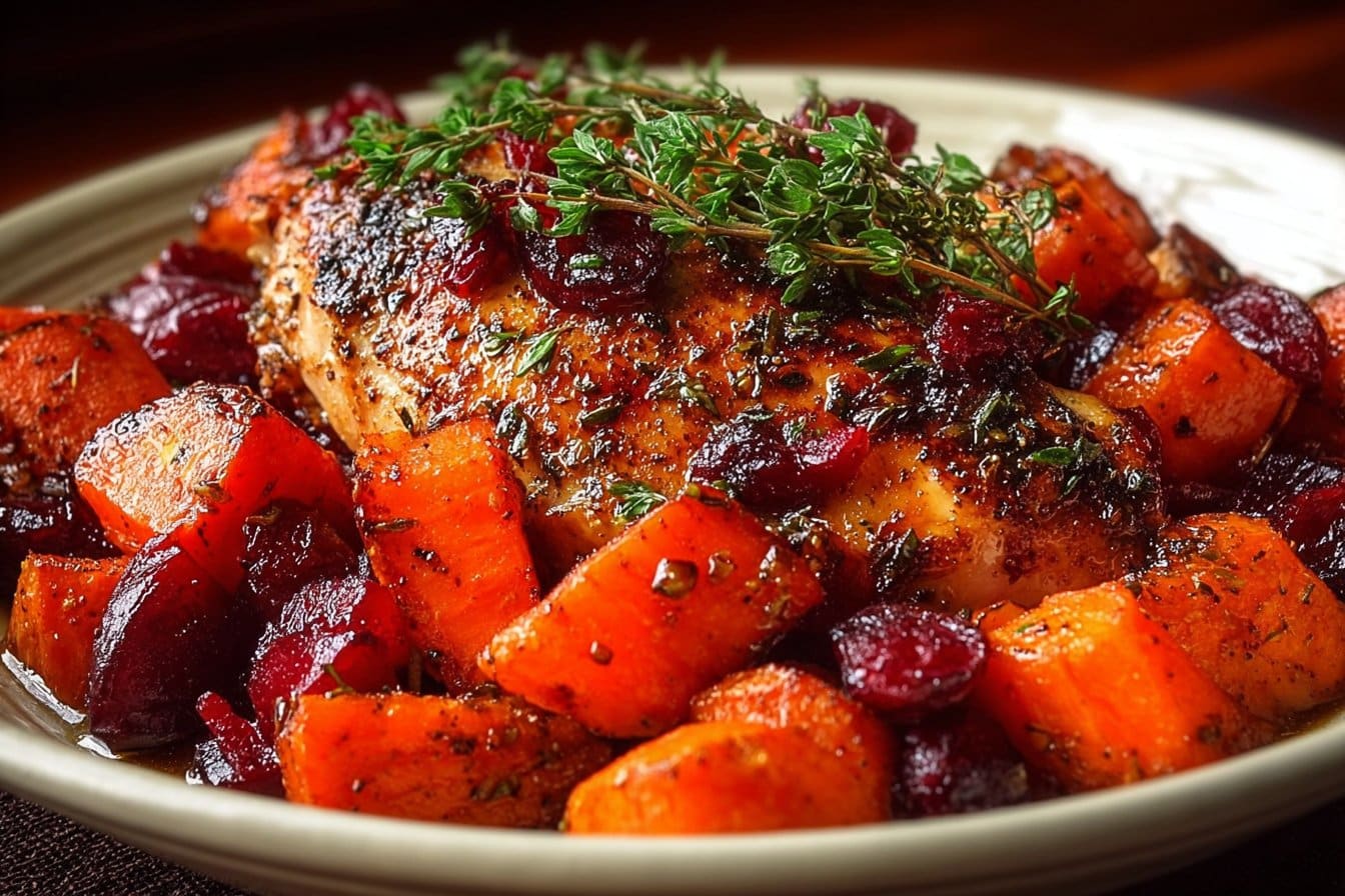 Cranberry Glazed Chicken with Carrots & Sweet Potatoes 4 Cranberry Glazed Chicken with Carrots & Sweet Potatoes