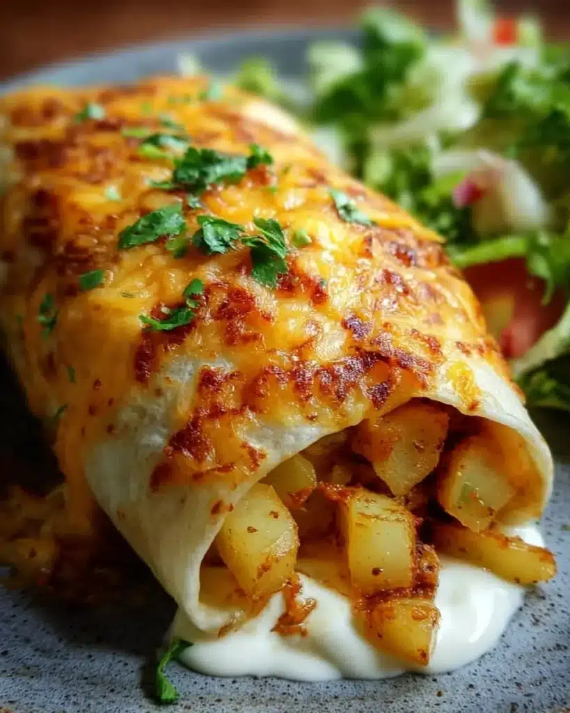 Delicious cheesy potato burritos wrapped in soft tortillas