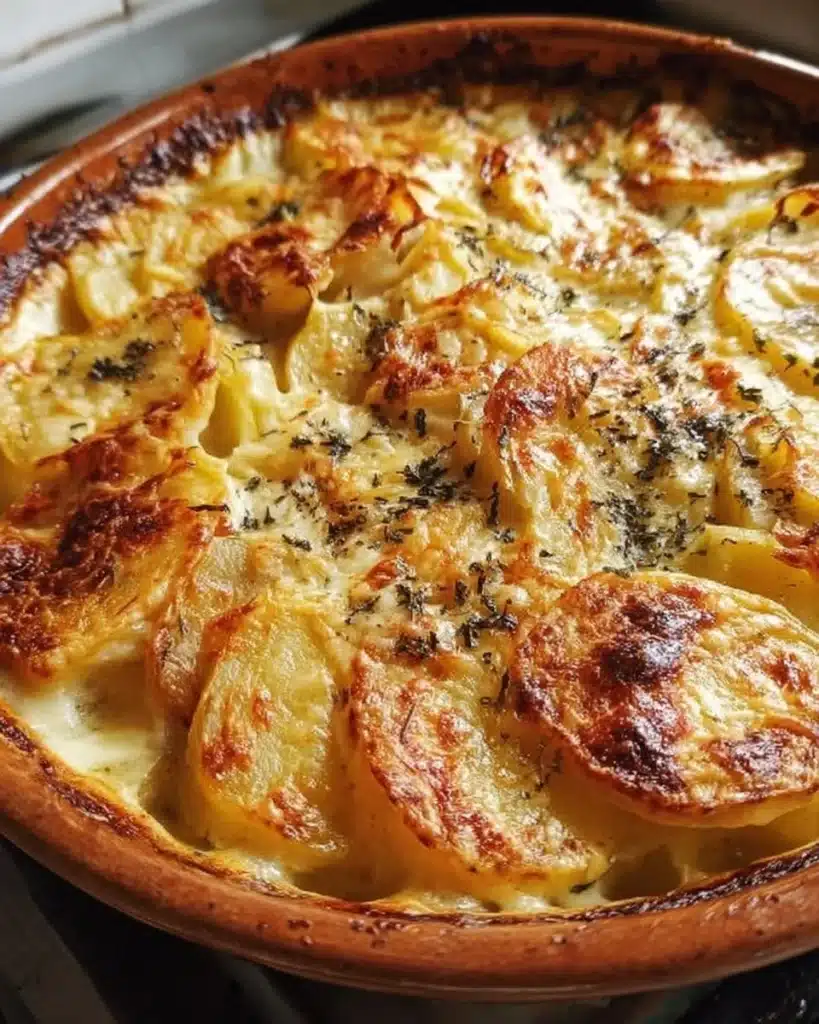 Deliciously creamy scalloped potatoes baked to perfection.