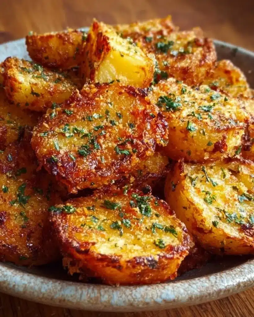 Crispy parmesan potatoes seasoned and baked until golden brown