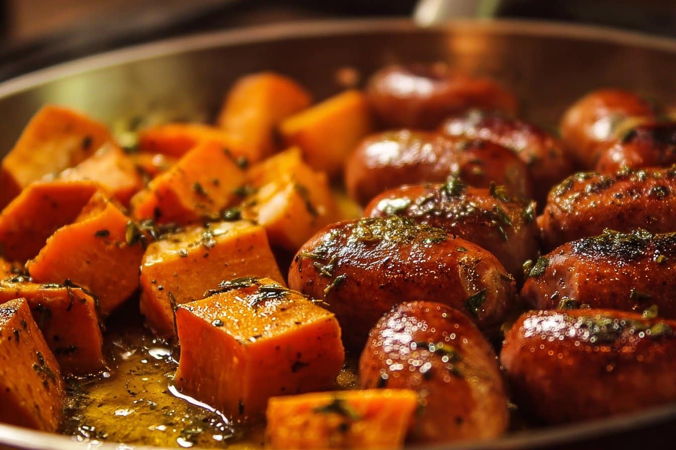 Honey Garlic Sausage with Sweet Potatoes 4 Honey Garlic Sausage with Sweet Potatoes
