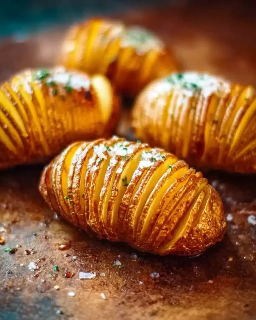 Deliciously baked Hasselback potatoes with herbs and spices