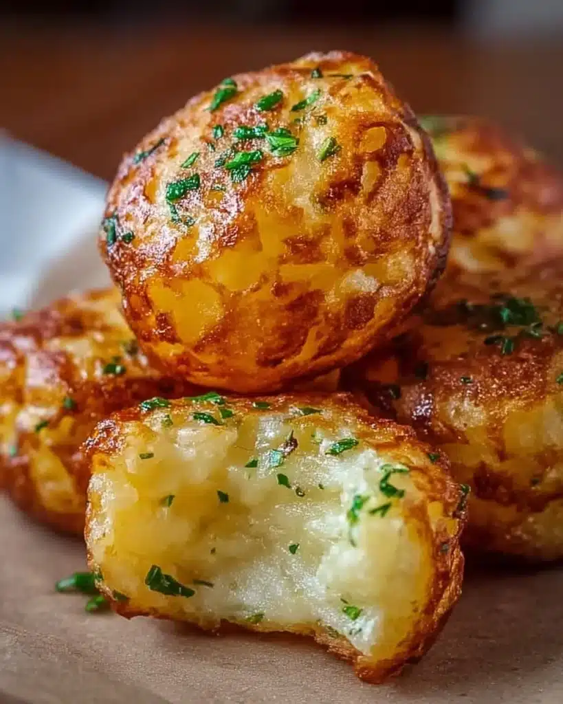 Mashed potato cheese puffs served on a plate, golden and crispy