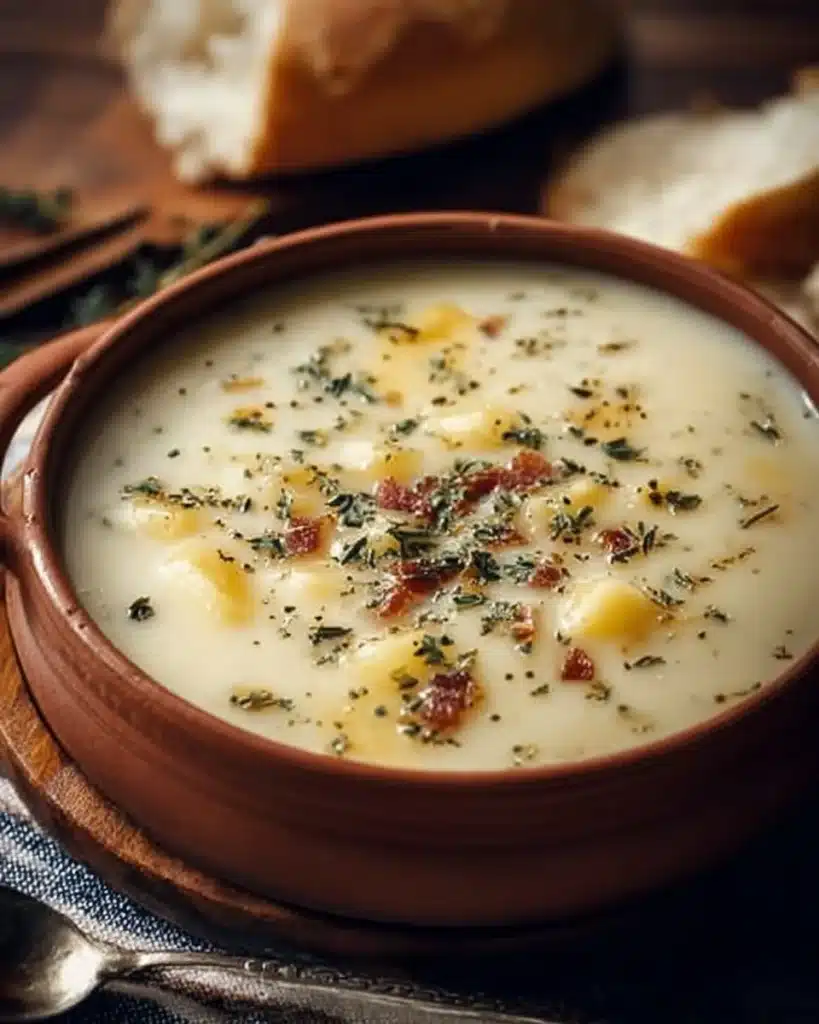 Creamy Outback Steakhouse-inspired potato soup served in a bowl