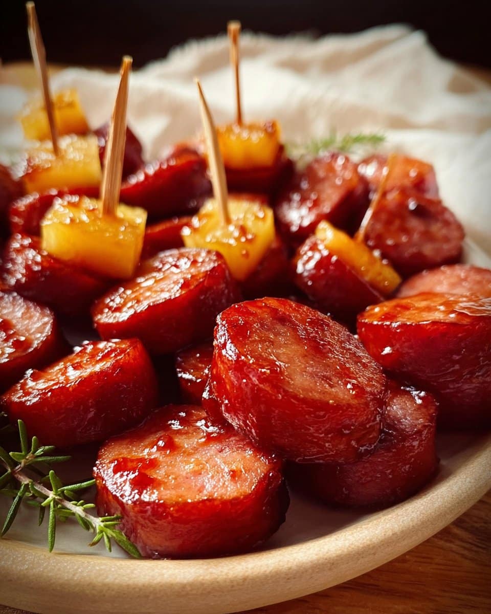 Glazed Pineapple Kielbasa Bites 4 Glazed Pineapple Kielbasa Bites