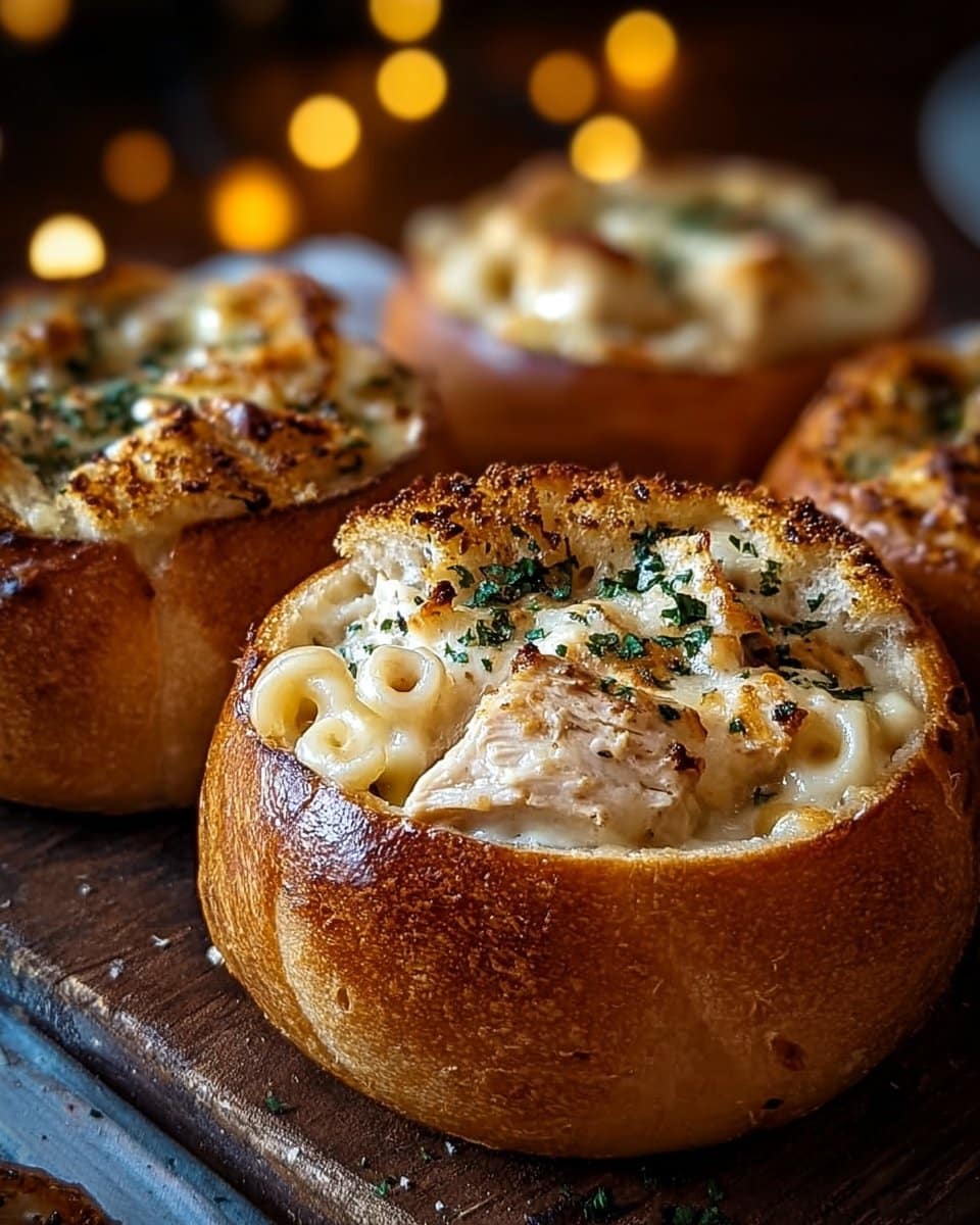Chicken Alfredo Garlic Bread Bowls 4 Chicken Alfredo Garlic Bread Bowls