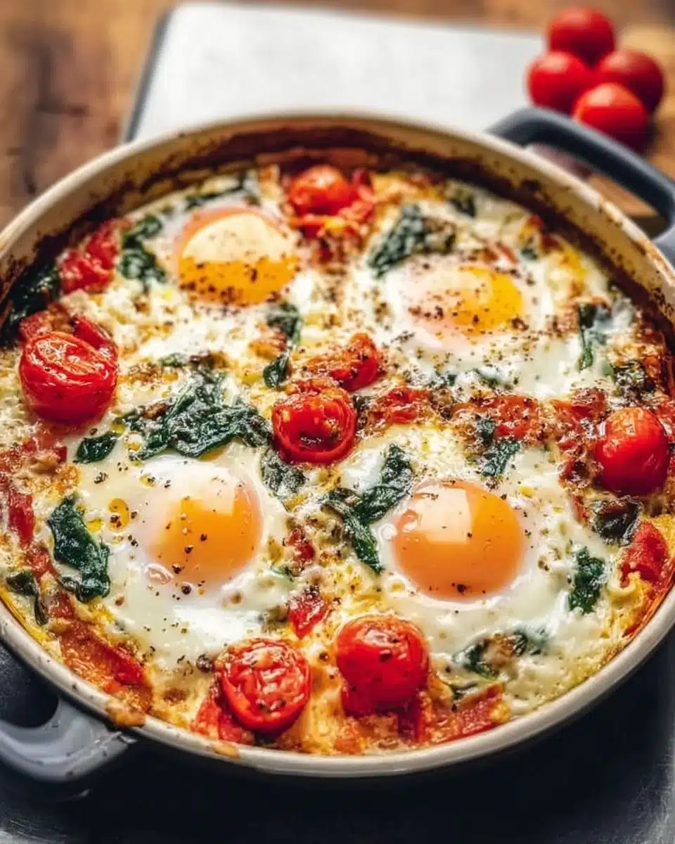 Baked Feta Eggs with Tomatoes and Spinach 6 Baked Feta Eggs with Tomatoes and Spinach