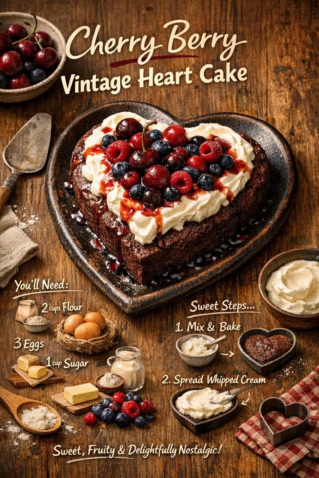 Cherry Berry Vintage Heart Cake 5 Cherry Berry Vintage Heart Cake