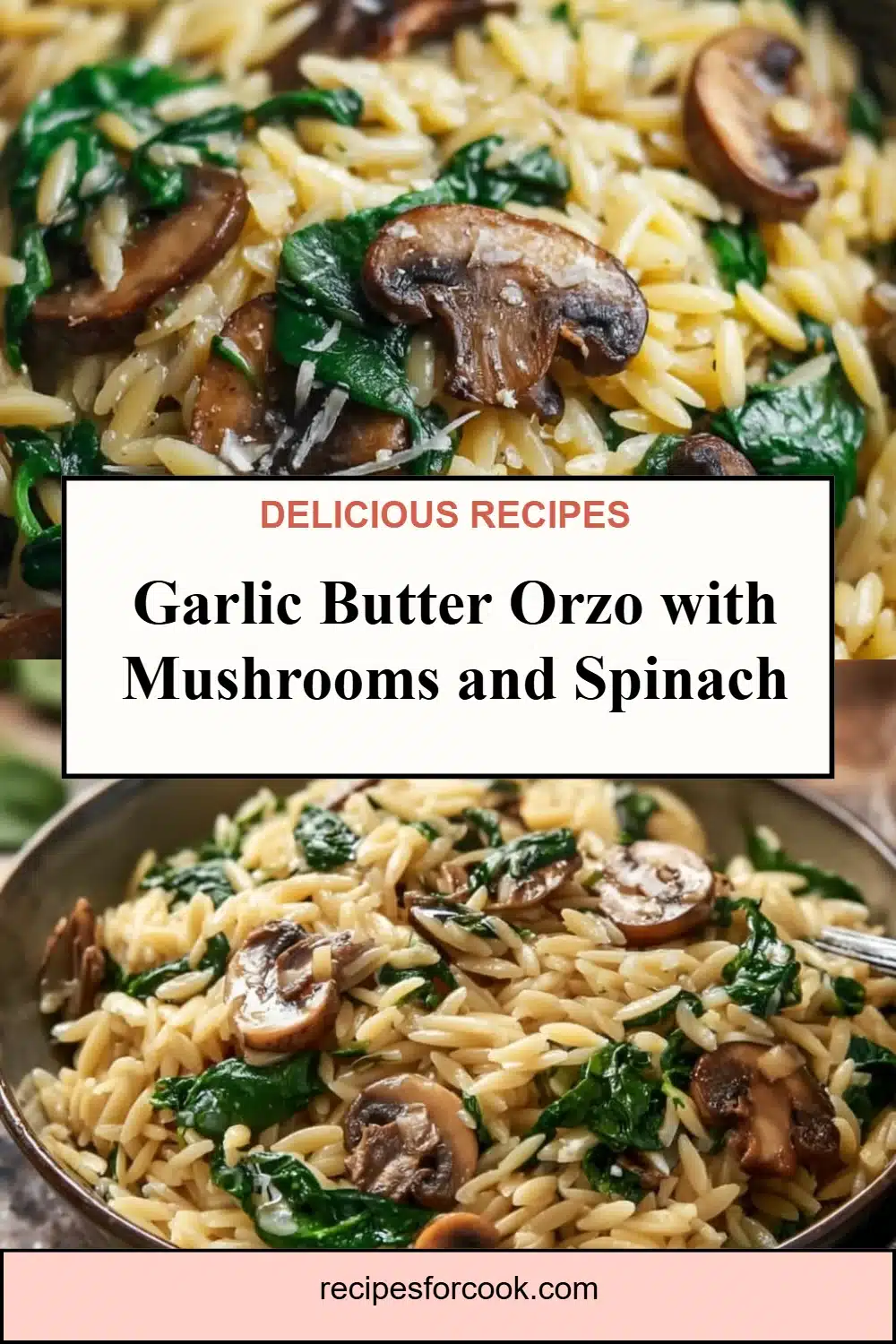 Garlic Butter Orzo with Mushrooms and Spinach 5 Garlic Butter Orzo with Mushrooms and Spinach