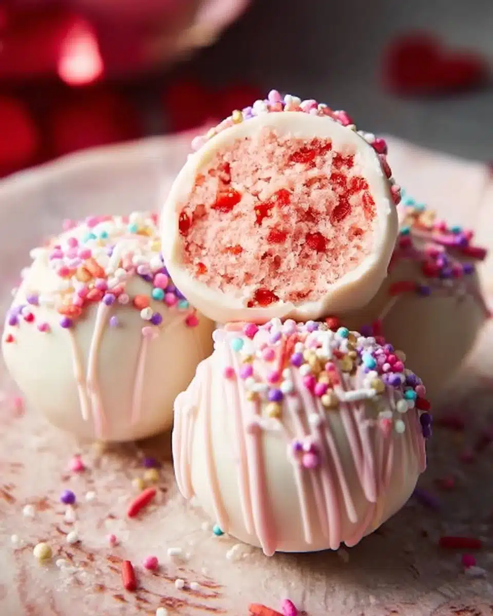 Strawberry Cake Truffles with Sprinkles 6 Strawberry Cake Truffles with Sprinkles