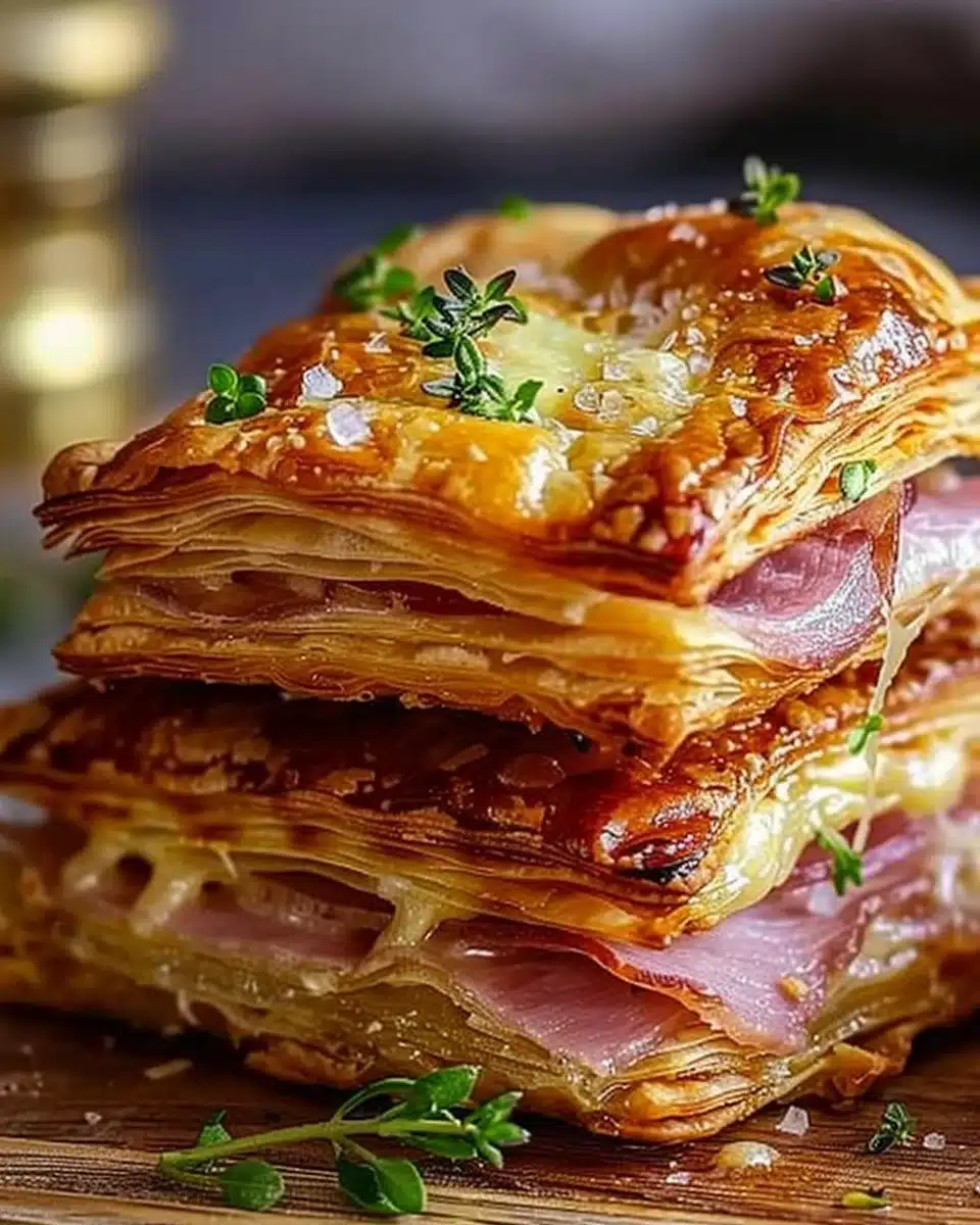 Crispy Ham and Cheese Puff Pastry 6 Crispy Ham & Cheese Puff Pastry Stacks
