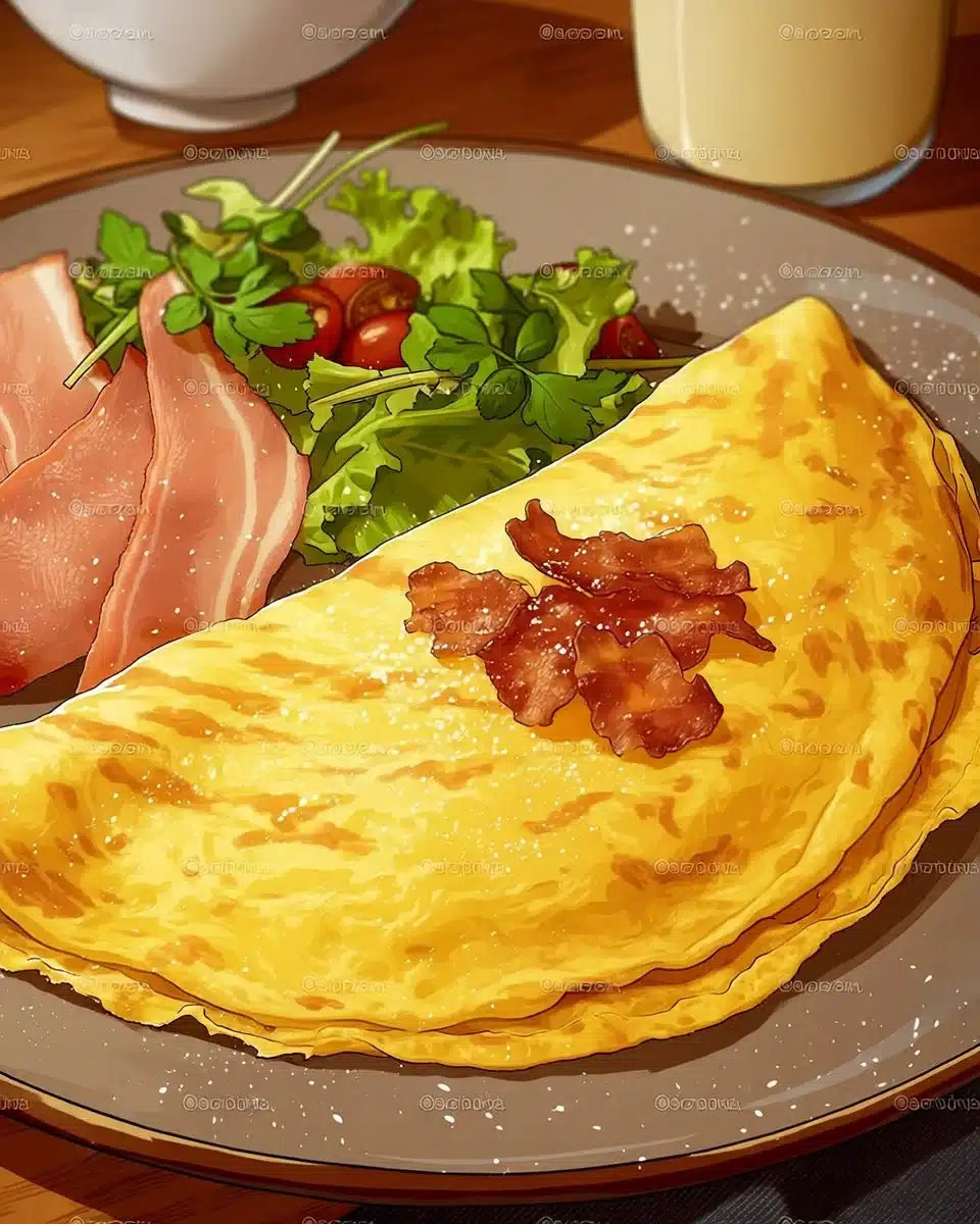 Fluffy Omelette with Bacon and Salad 6 Fluffy Omelette with Bacon and Salad