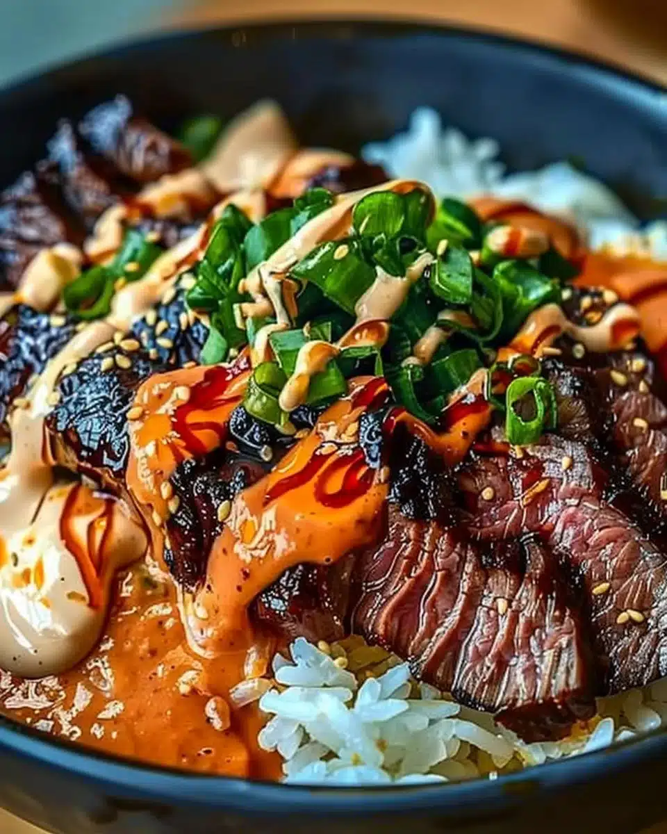 Korean BBQ Steak Rice Bowls 6 Irresistibly Easy Korean BBQ Steak Rice Bowls with Spicy Cream Sauce