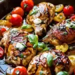 One-Pan Juicy Chicken with Balsamic Sauce 12 One-pan juicy chicken with balsamic sauce served on a plate