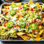 Spicy Black Bean Nachos 10 Spicy black bean nachos loaded with toppings and cheese