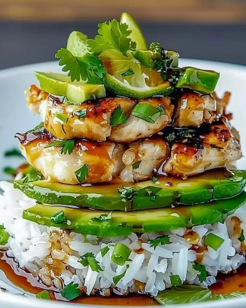 Tangy Honey Lime Chicken & Avocado Rice Stack