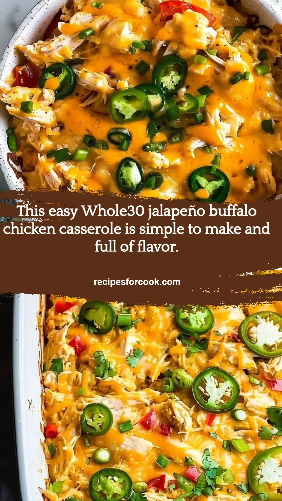This easy Whole30 jalapeño buffalo chicken casserole is simple to make and full of flavor. 5 This easy Whole30 jalapeño buffalo chicken casserole is simple to make and full of flavor.
