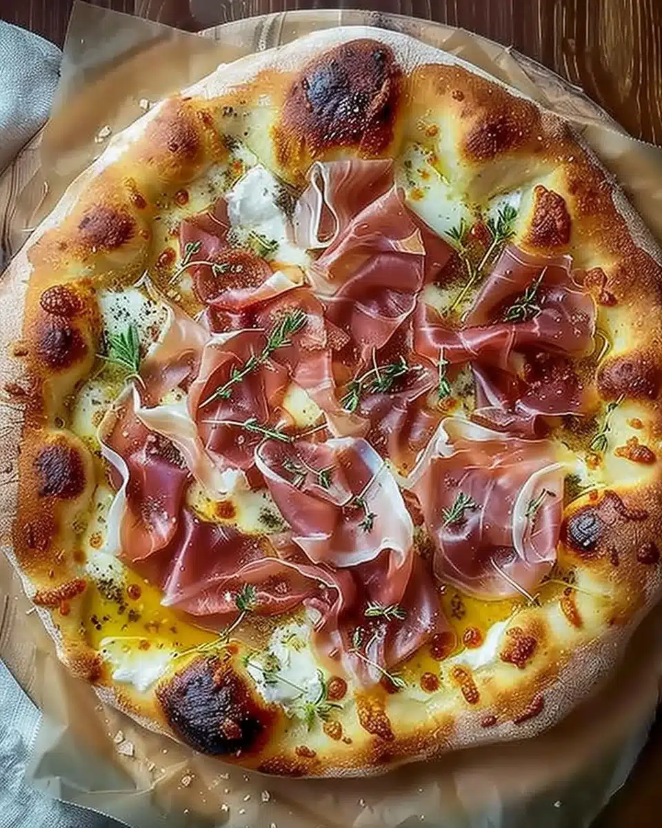 White Pizza with Beef Prosciutto Hot Honey 6 White Pizza with Beef Prosciutto Hot Honey