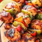 BBQ Chicken Skewers 7 Delicious BBQ chicken skewers grilled to perfection.