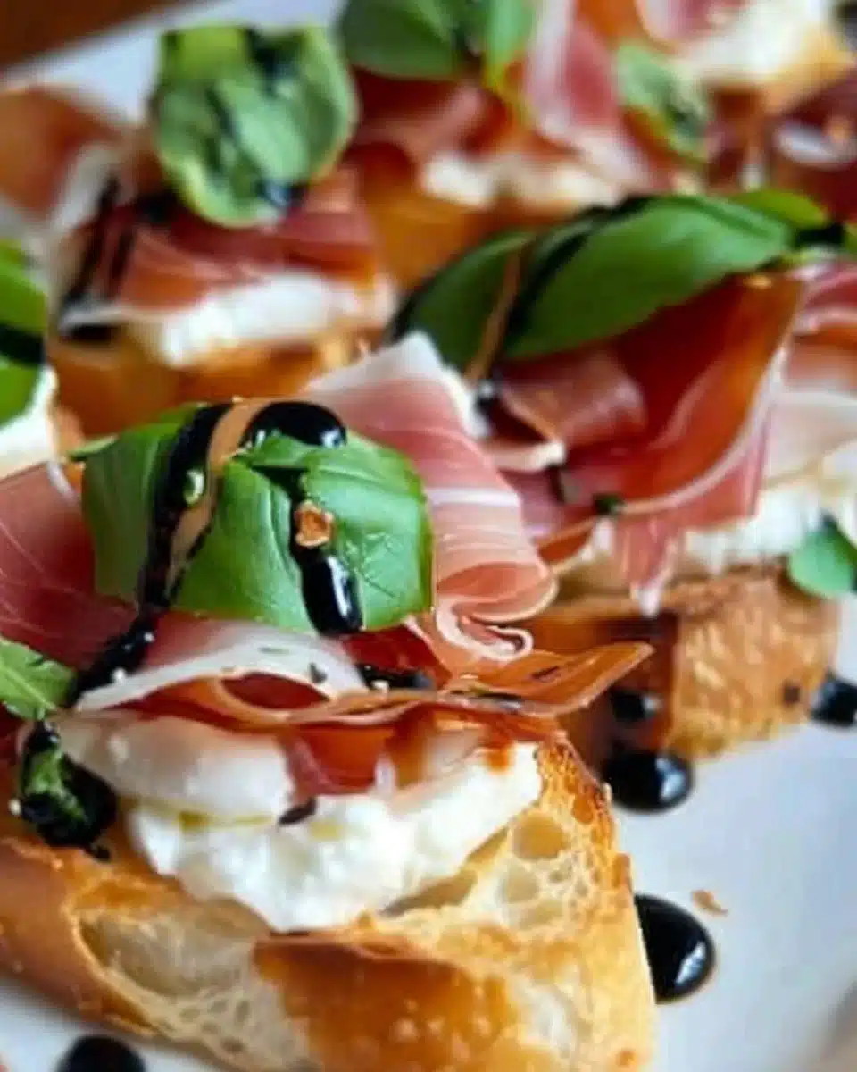 Burrata & Prosciutto Crostini 6 Burrata & Prosciutto Crostini: 1 Elegant Appetizer