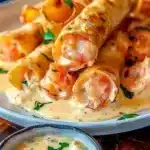 Crab Shrimp Queso Bites 6 Delicious Crab Shrimp Queso Bites appetizer topped with cheese.