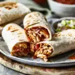 Crispy BBQ Chicken Wraps 6 Crispy BBQ chicken wraps served with fresh vegetables and dipping sauce