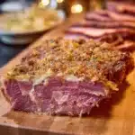 Crispy Slow Cooker Corned Beef 8 Crispy slow cooker corned beef with vegetables served on a plate