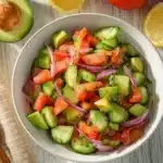 Cucumber Tomato Avocado Salad 9 Fresh Cucumber Tomato Avocado Salad with vibrant vegetables and dressing