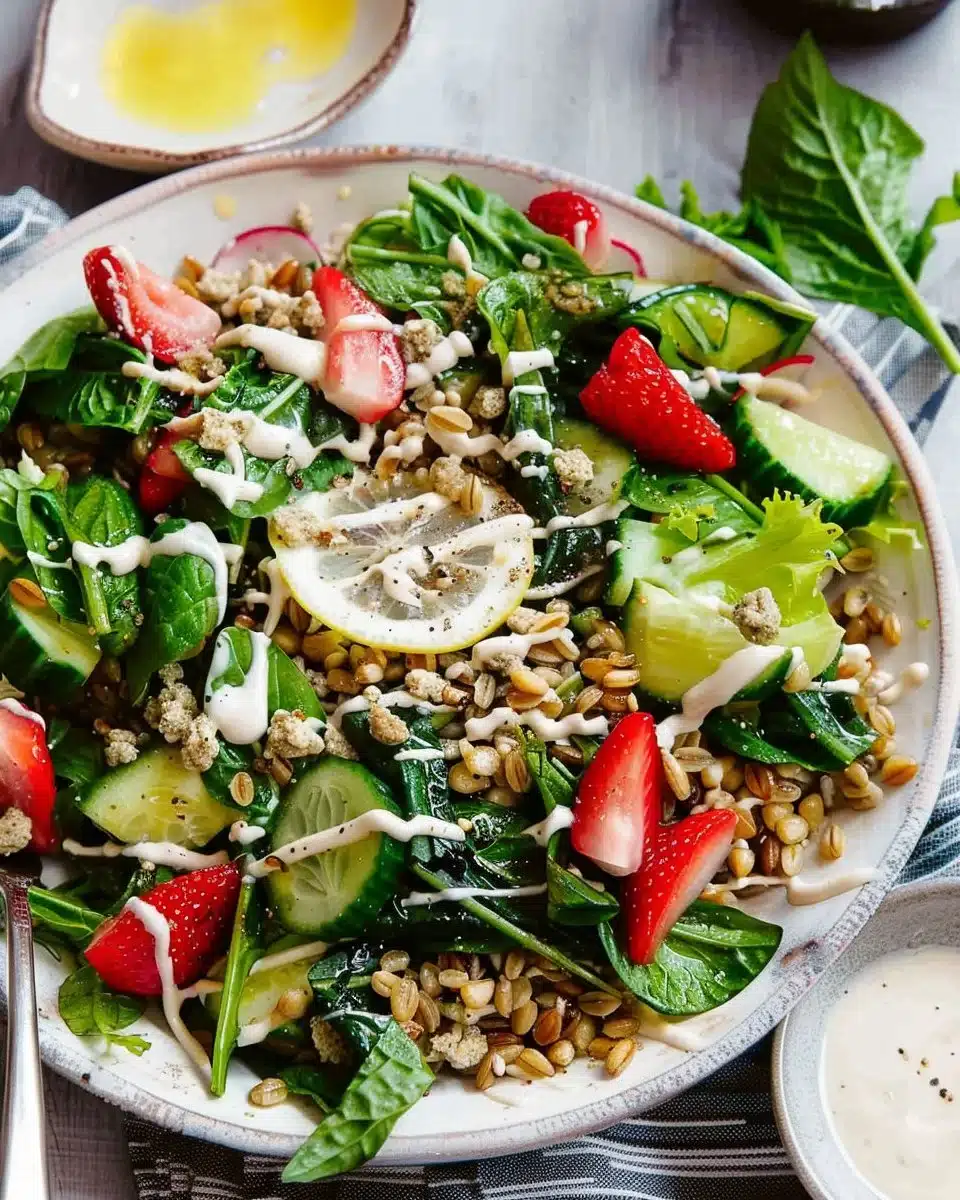 Farro Salad with Lemon Tahini Dressing 6 Spring Farro Salad with Lemon Tahini Dressing