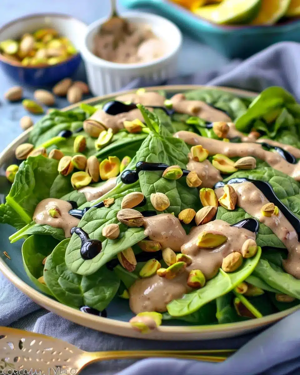 Pistachio Spinach Salad with Creamy Balsamic Dressing 6 Pistachio Spinach Salad with Creamy Balsamic Dressing