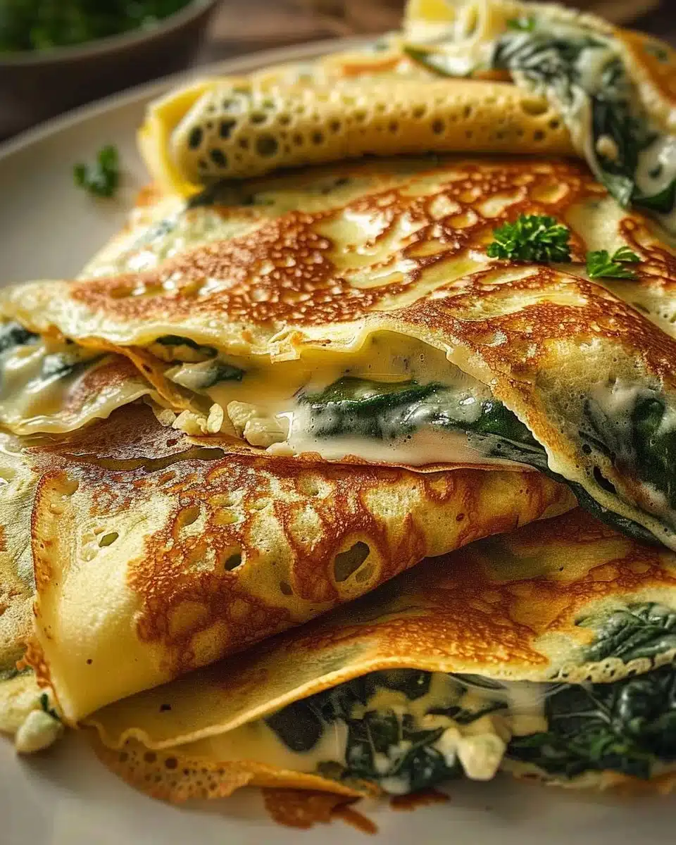 Savory Spinach & Cheese Crepes 6 Savory Spinach & Cheese Crepes