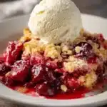 Cherry Dump Cake 8 Delicious Cherry Dump Cake served in a dish with cherries on top