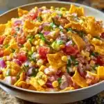 Creamy BBQ Frito Corn Salad 10 Creamy BBQ Frito Corn Salad with corn, BBQ sauce, and Fritos.