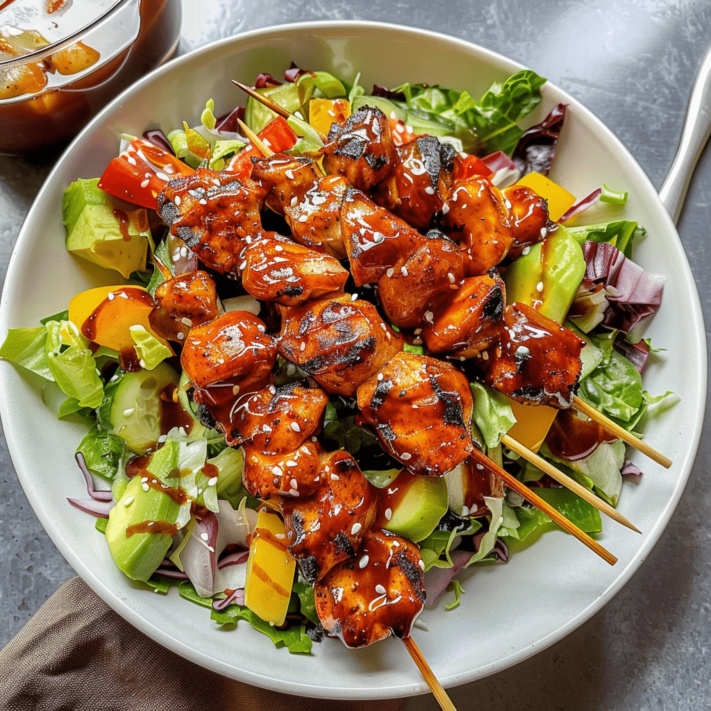 20+ Best Chicken Salad Recipes (From Classic Cobb to Global Flavors: Waldorf, Caesar, & More) 3 BBQ Chicken Skewer Salad Recipe