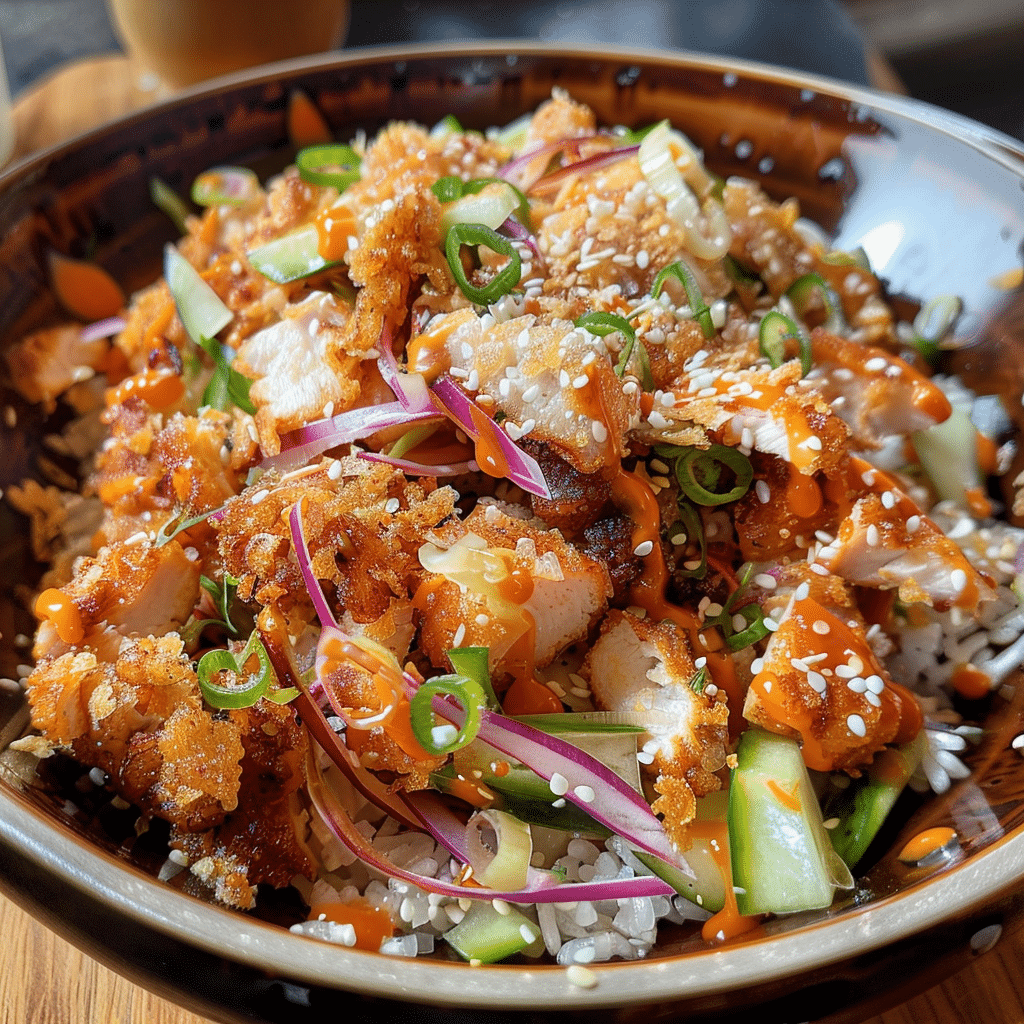 20+ Best Chicken Salad Recipes (From Classic Cobb to Global Flavors: Waldorf, Caesar, & More) 6 Bang Bang Chicken Crispy Rice Salad