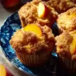 Nectarine Muffins 14 Freshly baked nectarine muffins on a wooden table
