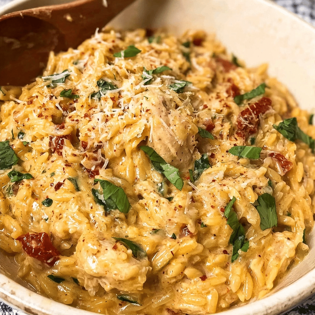Slow Cooker Creamy Tuscan Chicken Orzo Recipe